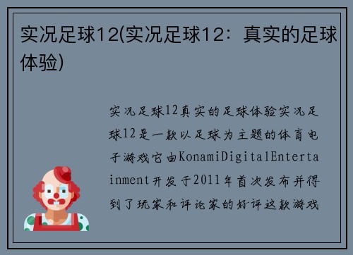 实况足球12(实况足球12：真实的足球体验)